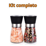 Kit 2 Moedores de Temperos – Vidro e Inox | Para Sal, Pimenta e Especiarias