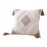 Almofada Boho Decorativa 45x45cm com Padrão de Corda e Borlas – Algodão e Linho, Zíper Oculto